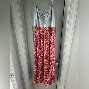 BILLABONG Maxi Dress Floral Denim Lined Adjustable straps Great Condition